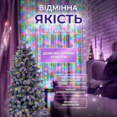 Гірлянда роса мішура 30 метрів хвойна лапа 400 led світлодіодів зелений дріт мультиколор
