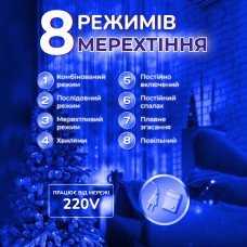 Гірлянда роса мішура 30 метрів хвойна лапа 400 led світлодіодів зелений дріт синя