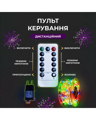 Гірлянда роса на пульті 100 метрів на 1000 led світлодіодів крапля на білому дроті мультиколор