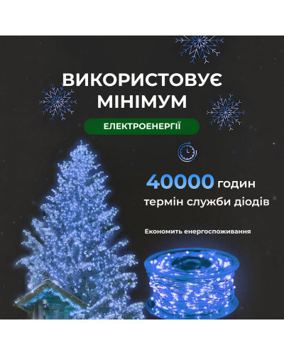 Гірлянда роса на пульті 100 метрів на 1000 led світлодіодів крапля на білому дроті синя