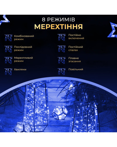 Гірлянда роса на пульті 100 метрів на 1000 led світлодіодів крапля на зеленому дроті синя