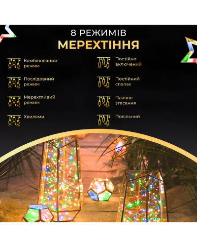 Гірлянда роса на пульті 20 метрів USB на 200 led світлодіодів крапля на зеленому дроті мультиколор