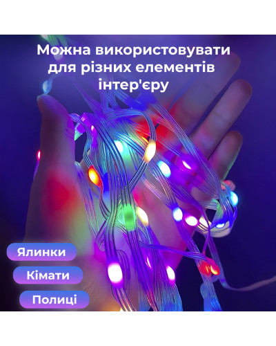 Гірлянда з кільцем на ялинку 2.5 метра Smart 250 led управління телефоном та пульт USB білий дріт