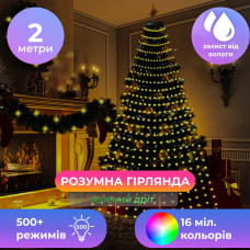 Гірлянда з кільцем на ялинку 2 метра Smart 200 led управління телефоном та пульт USB зелений дріт