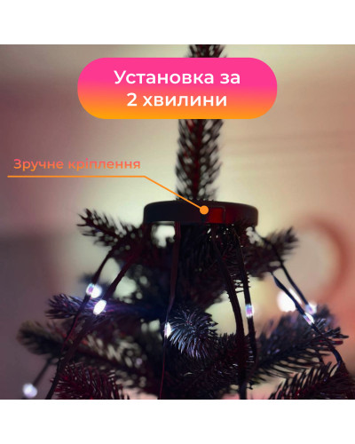 Гірлянда з кільцем на ялинку 2 метра Smart 200 led управління телефоном та пульт USB зелений дріт