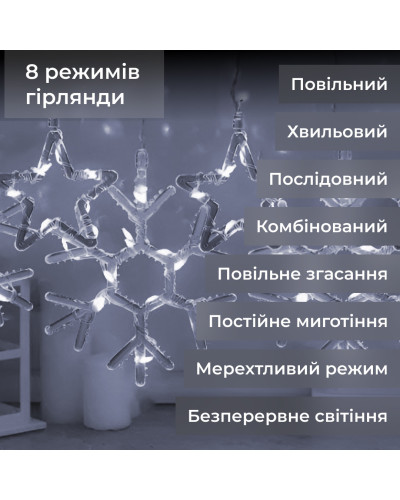 Гірлянда штора 3х0,9 м сніжинка зірка на 145 LED лампочок світлодіодна 10 шт Білий
