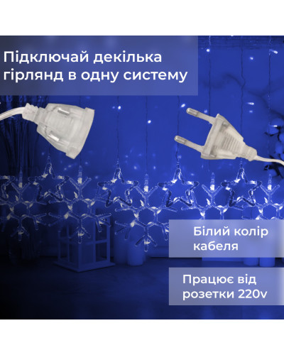 Гірлянда штора 3х0,9 м сніжинка зірка на 145 LED лампочок світлодіодна 10 шт Синій
