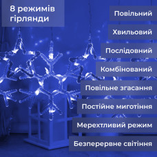 Гірлянда штора 3х0,9 м сніжинка зірка на 145 LED лампочок світлодіодна 10 шт Синій