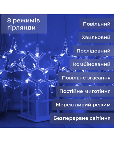 Гірлянда штора 3х0,9 м сніжинка зірка на 145 LED лампочок світлодіодна 10 шт Синій