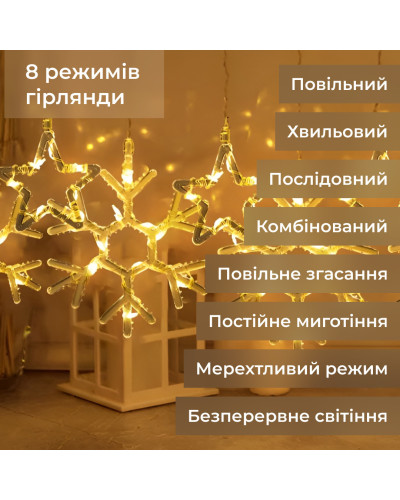 Гірлянда штора 3х0,9 м сніжинка зірка на 145 LED лампочок світлодіодна 10 шт Жовтий Гірлянда штора 3х0,9 м сніжинка зірка на 145 LED лампочок світлодіодна 10 шт Жовтий