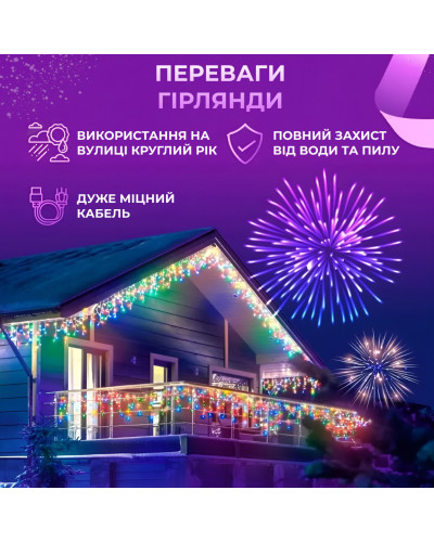 Гірлянда вулична бахрома 100 LED світлодіодна 3 метри білий провід 18 ниток