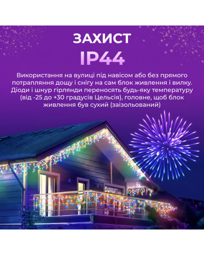 Гірлянда вулична бахрома 100 LED світлодіодна 3 метри білий провід 18 ниток