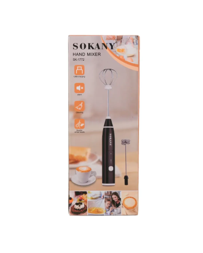 Капучинатор акумуляторний 1200 мАч безшумний з USB зарядкою 2 насадки Sokany SK-1772 Білий