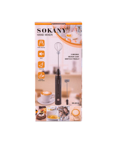 Капучинатор акумуляторний 1200 мАч безшумний з USB зарядкою 2 насадки Sokany SK-201A