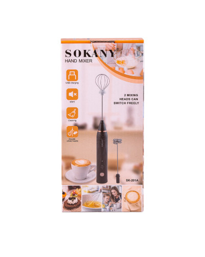 Капучинатор акумуляторний 1200 мАч безшумний з USB зарядкою 2 насадки Sokany SK-201A Чорний