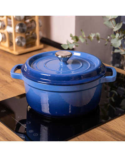 Каструля чавунна емальована 3 л з кришкою Ø24 см Синя HP-1-3BL