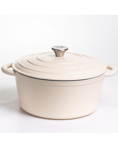 Каструля чавунна емальована 6,5 л, бежевий Yiwu HP-FLG-3 WHITE