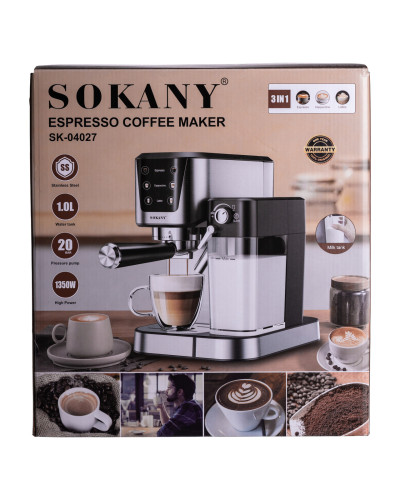 Кавоварка рожкова 3в1 з капучинатором 1350 Вт  бак 1 л Sokany SK-04027