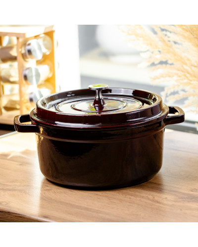 Кокотниця чавунна емальована 4,5 л, бургунді Yiwu HP-FLG-11 burgundy