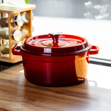 Кокотниця чавунна емальована 4,5 л, червоний Yiwu HP-FLG-4 RED