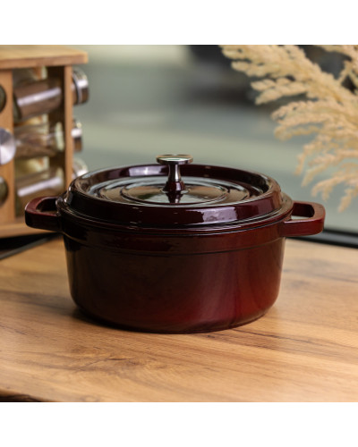 Кокотниця чавунна емальована 6,5 л, бургунді Yiwu HP-FLG-12 burgundy