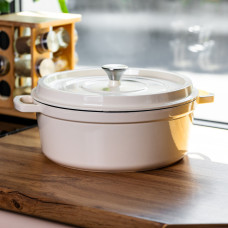 Кокотниця чавунна емальована 7,5 л, бежевий Yiwu HP-FLG-7 WHITE