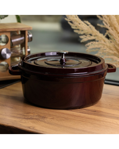 Кокотниця чавунна емальована 7,5 л, бургунді Yiwu HP-FLG-14 burgundy