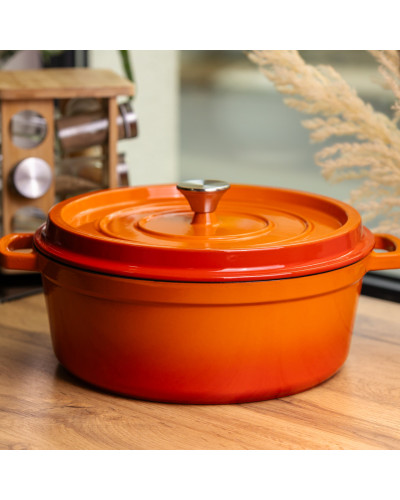 Кокотниця чавунна емальована 7,5 л, помаранчевий Yiwu HP-FLG-7 ORANGE