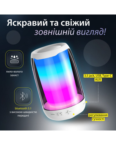 Колонка бездротова портативна Pulse 4 міні з USB і Bluetooth 5 Вт Type-C AUX Micro SD, що світиться Білий