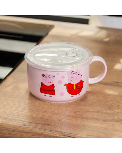 Кружка керамічна з пластиковою кришкою, 770 мл, для супу та локшини Peppa Pig