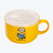 Кружка керамічна з пластиковою кришкою, 900 мл, для супу та локшини Minions