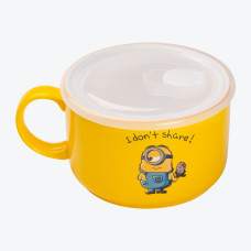 Кружка керамічна з пластиковою кришкою, 900 мл, для супу та локшини Minions