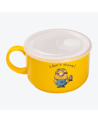 Кружка керамічна з пластиковою кришкою, 900 мл, для супу та локшини Minions