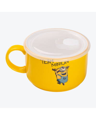 Кружка керамічна з пластиковою кришкою, 900 мл, для супу та локшини Minions