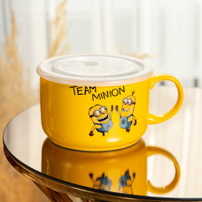 Кружка керамічна з пластиковою кришкою, 900 мл, для супу та локшини Minions
