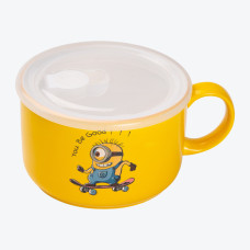 Кружка керамічна з пластиковою кришкою, 900 мл, для супу та локшини Minions