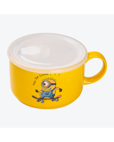 Кружка керамічна з пластиковою кришкою, 900 мл, для супу та локшини Minions