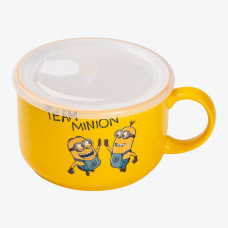 Кружка керамічна з пластиковою кришкою, 900 мл, для супу та локшини Minions
