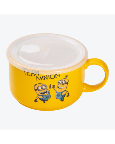 Кружка керамічна з пластиковою кришкою, 900 мл, для супу та локшини Minions