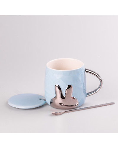 Кружка керамічна 300 мл Rabbit з кришкою та ложкою