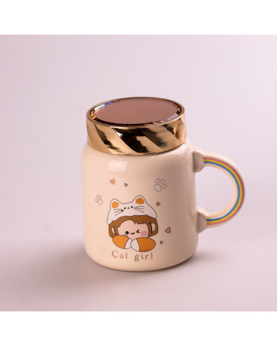 Кружка керамічна 420 мл Cute girl з кришкою Жовтий