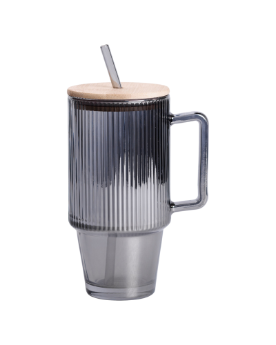 Кружка скляна з кришкою та трубочкою 750 (мл) Сірий HP-19-50