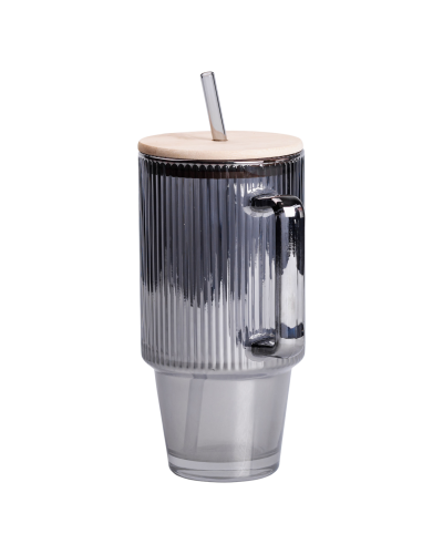 Кружка скляна з кришкою та трубочкою 750 (мл) Сірий HP-19-50