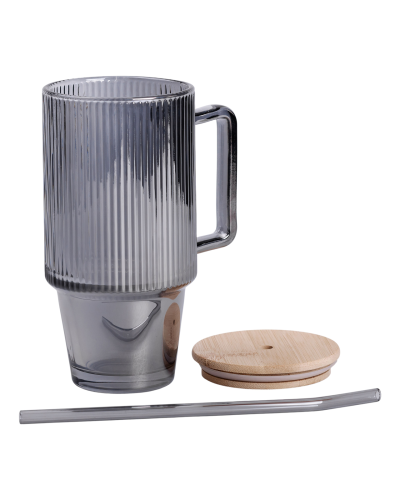 Кружка скляна з кришкою та трубочкою 750 (мл) Сірий HP-19-50