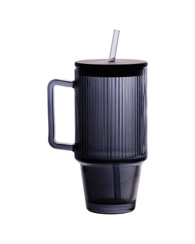 Кружка скляна з кришкою та трубочкою 750 (мл) Сірий HP-19-50