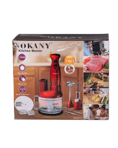 Кухонний комбайн з чашею 7 в 1 Sokany SM-5011-7 600 Вт з насадками Червоний