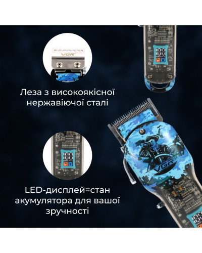 Машинка для стрижки волосся на акумуляторі з USB, професійний тример з насадками VGR V-685 Машинка для стрижки волосся на акумуляторі з USB, професійний тример з насадками VGR V-685