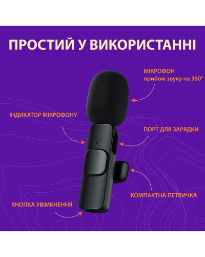 Мікрофон петличний бездротовий K9 2в1 для Iphone та Android (Lightning та Type-C) 2шт в комплекті Мікрофон петличний бездротовий K9 2в1 для Iphone та Android (Lightning та Type-C) 2шт в комплекті