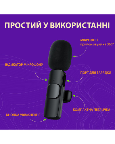 Мікрофон петличний бездротовий K9 2в1 для Iphone та Android Lightning та Type-C