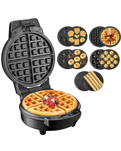 Мультипекар Sokany SK-08105 5 в 1 600 Вт з антипригарними панелями: для вафель, коржів, пончиків, горішків, фігурного печива